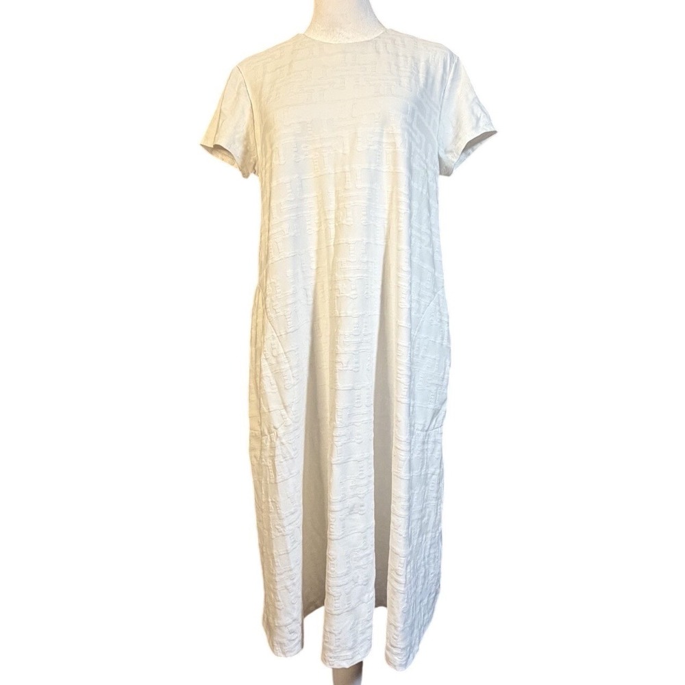 McLaughlin Shift A-Line Greek Key Dress Women Size M White Stretch